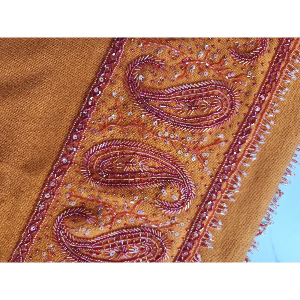 Unbranded Heavy Large Ethnic Orange Knit Beaded Scarf Shawl 23" × 71" - Picture 6 of 6